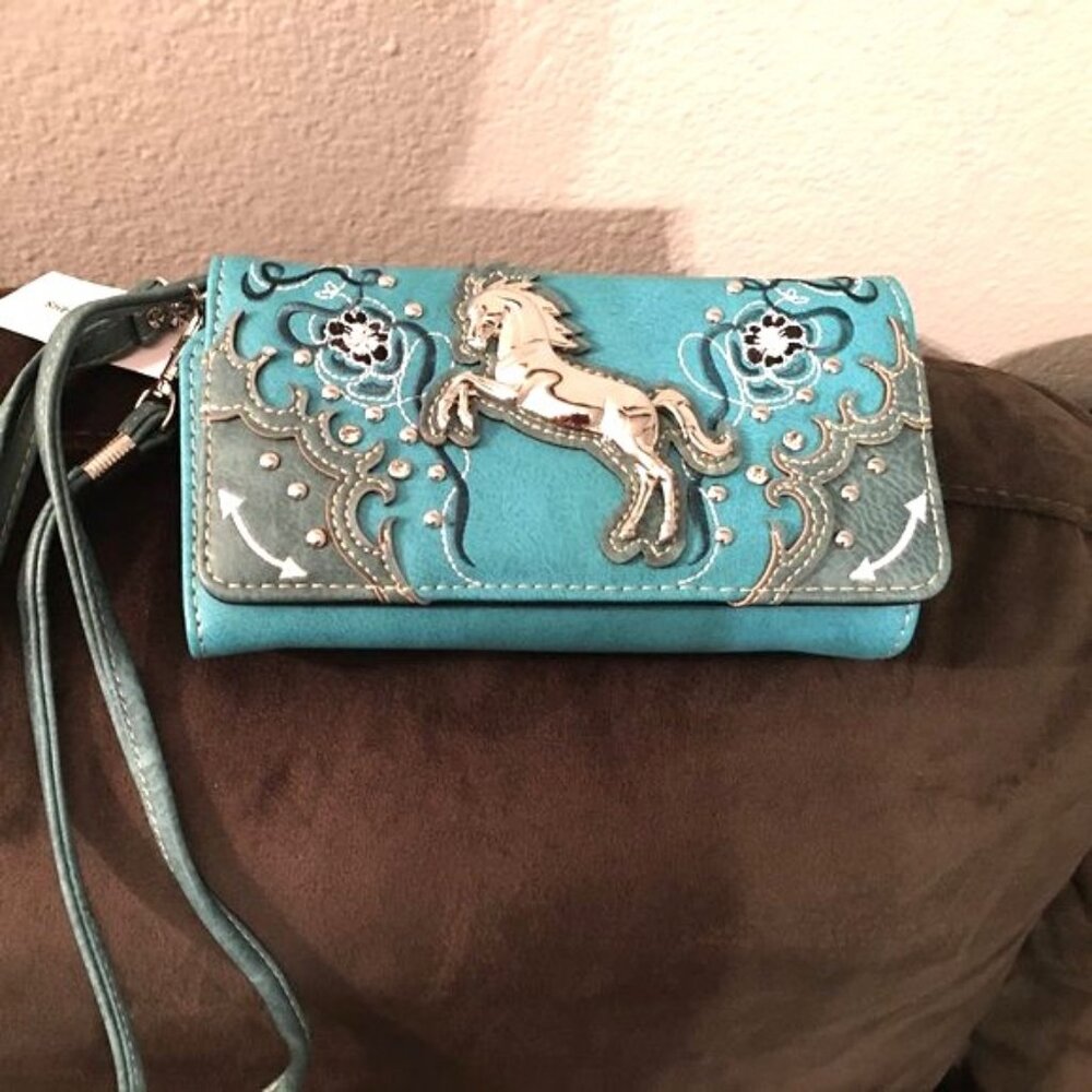Turquoise & Silver Horse Crossbody Wallet - Showstopper